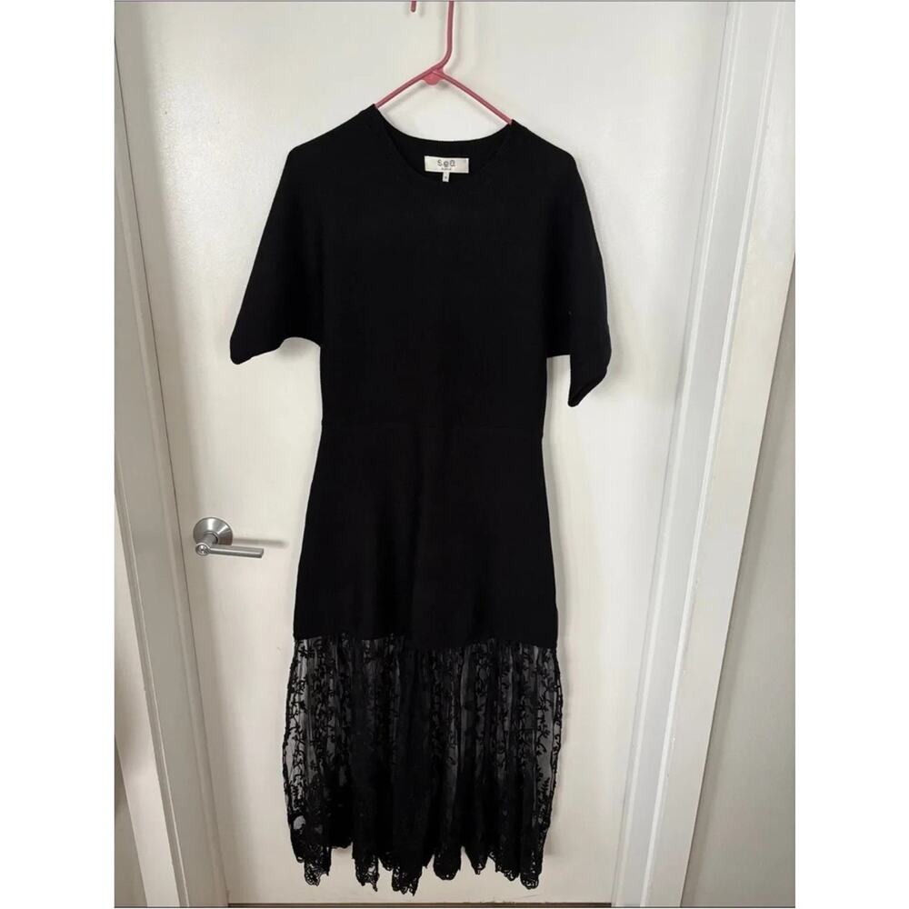 SEA New York Black Knit Lace Combo Diane Maxi Dress - Picture 3 of 7